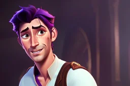 Flynn Rider, Tangled, Facial Hair, brown hair, blue vest, white undershirt, Zachary Levi