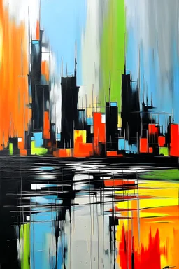 City abstract acrylic art style Bass minimalism,romantizm