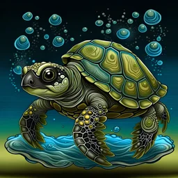 make a illustration of a tiny microscopic sea turtle