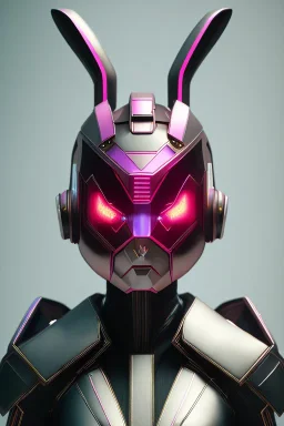 Portrait Sweet Rabbit ceramic mask, Soviet, pink suit, cyberpunk, photo studio, black background, unreal engine 5, concept art, ray tracing, lumen lighting, ultra detail, volumetric lighting, 3d.