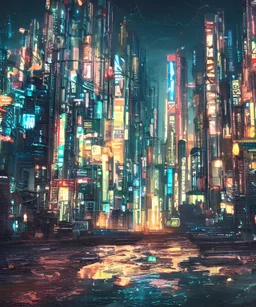  realistic cyberpunk city in Banks of ocean potrait