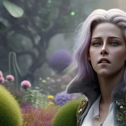 pixar style, volumetric summer garden environment and background, realistic painting of Kristen Stewart, looking excited, volumetric lighting, dramatic lighting, detailed digital painting, extreme dense and fine fur, anime, ornate, colour-washed colors, elegant, small minutiae, tiny features, particulars, centered, smooth, sharp focus, renderman gofur render, 8k, uhd, detailed eyes, realistic shaded volumetric lighting, sunlight caustics, backlight, centered camera view