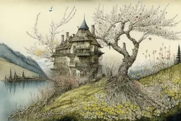 Spring in Switzerland elegant extremely detailed fantasy intricate 8k very attractive beautiful high definition crisp quality colourful Jean-Baptiste Monge bernard buffet