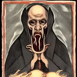 Nosferatu vampire with a beard of flesh tentacles as a Russian Orthodox