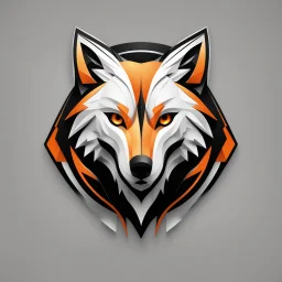 Front logo. 3D. Black, orange and white palette wolf in artistic style, minimalist