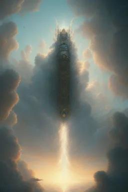 stairway to heaven made of light, sky full of clouds, art by greg rutkowski and peter mohrbacher, featured in artstation, octane render, cinematic, elegant, intricate, ultra detailed, rule of thirds, professional lighting, unreal