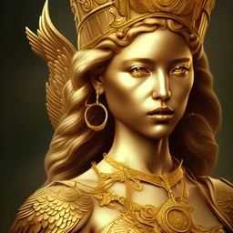 Blindfolded goddess justitia, wielding golden scales, photorealistic, detailed face, accurate face.