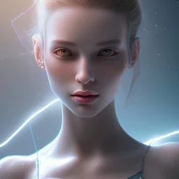 biomorphic girl with lighting, panoramic, colours, 3D-rendering, foto-realistic,TG, 8k,