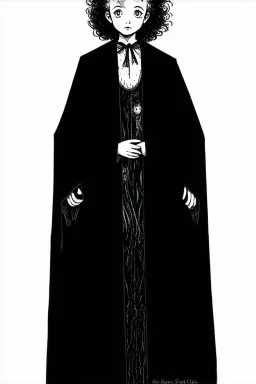 pallid 7 year old boy, necromancer, friendly,wearing black robes, with the lower body of a genie, in the style of Harry Clarke