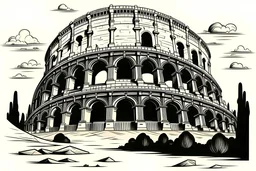Create a simple line art of "The Colosseum in Italy"