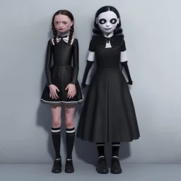  Greta Thunberg with wednesday addams black dress,soft goth libstick, wednesday addams make up, overknee socks, dramatic lighting, highly detailed oil painting, volumetric lighting