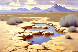 Arid land, clouds, mountains, rocks, puddle, vegetation, gustave caillebotte impressionism painting