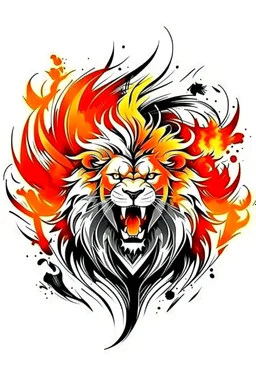 roaring fire lion ink logo, white background