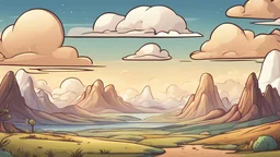 Background of land, plains and mountains, cartoon scene, cartoon drawing