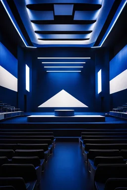 liminal space, blue and white, retrofuturism, empty stage