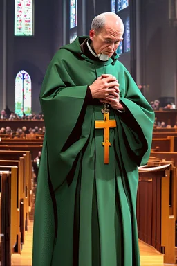 a priest in a crowded church who realizes that he is having an attack of colitis and, while he is preaching, tries to hold back a big fart.