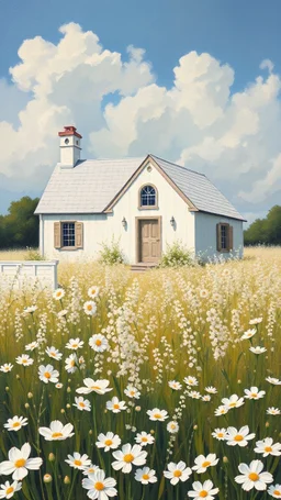 A house made out of white fathers designed in a field of white wild flowers paintings painted by Paul Ranson ,