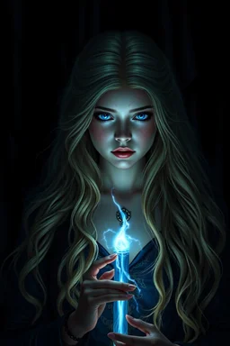 Dark powered princess Dayana blonde hair and dark blue eyes with souls and dark black magic walking in the dark