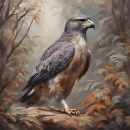 detailed painting Illustration of full-body Goshawk in its natural environment, oil painting style