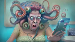 octopus woman on phone mad