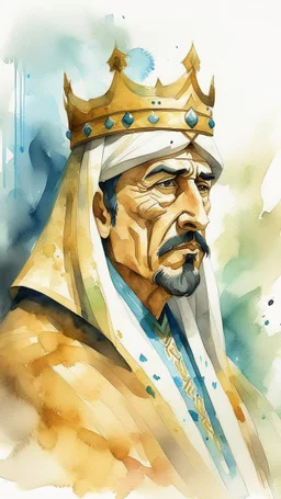 dnd, fantasy, watercolour, humongous strokes, stylistic, portrait, illustration, furry, Arabic Saudi king personable face