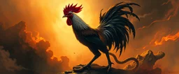 &The source of light shadow chaos order, Abraxas the first creature, older than God fire and darkness volcano Haiti god with rooster head and serpent legs as a vision of the beginning of awakening within a dream of paint color and time, 365