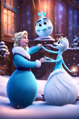 Olaf giving Elsa what for with his big snow balls