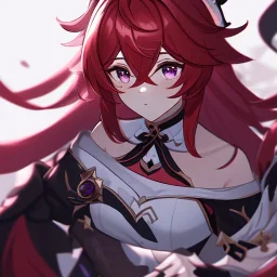 Clear focus, High resolution, rough line sketch art, long light red hair, hair between eyes, fluffy hair, purple eyes, wearing a off shoulder shirt, no spaghetti strapes, dark aura, 1girl, wearing a skirt, genshin impact, genshin impact style outfit, (detailed outfit), (Lots of ribbons and flowers on outfit), ahoge, red bow behind head