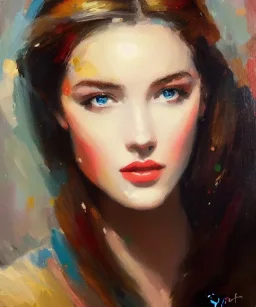 Masterpiece, best quality, The Face of the Curious Female by Bryen Frost rework. trace light, painted impressionist brush strokes. Paint spatters, drips, drabs, dynamic, artstation, Eliza Ivanova