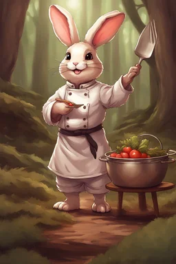 Cute bunny adventurer chef in a forestdnd art realism