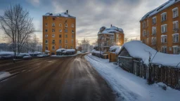 Severodinsk, city suburbs, apartments, snow, beautiful composition, award-winning photograph, astonishing realism