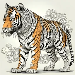 Tiger, highly detailed, in the style of ukio-e art,