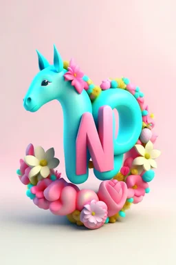 Text "Ailyn" in high definition, characterised in the style of Cute unicornio, pastel colour and flowers heart de colour png, illustration, fashion, 3d render, vibrant