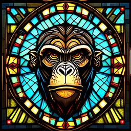 a stained glass picture of a monkey, epic legends game icon, symmetrical portrait rpg avatar, game icon stylized, intricate art deco patterns, game icon, intricate stained glass triptych, 4 k symmetrical portrait, 4k symmetrical portrait, in style of primal apes, ios app icon, stained glass art, app icon, game icon asset, dishonored