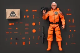 packaging label Mike pence g.i. joe toy With a gun space force uniform action figure, fluorescent orange, whole body