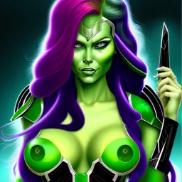 portrait of a beautiful busty gamora with green eyes by Sandro Botticelli style