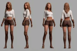 Female character full anatomy Proportions including front, side, and back model sheet .stylized animation character 8k Art station. stylized realistic style character vray render .smooth skin.