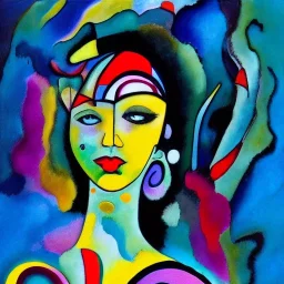 A beautiful girl in the style of Abstract Expressionism, fantasy, magic, three-dimensional, voluminous, symmetrical, artistic, 4K, 8K, Wassily Kandinsky, Paul Kole, Franz Mark