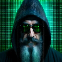 Cybersec wizard using glasses with matrix backgroud