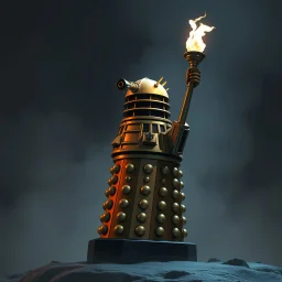 a Dalek raising it's appendage like the statue of liberty holding a torch