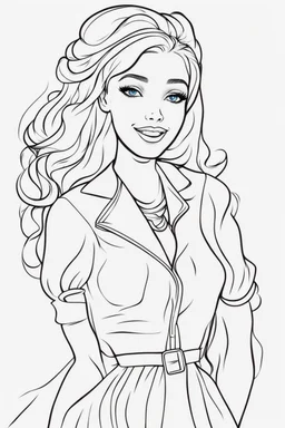 outline art for kids barbie coloring pages with barbie, no background, sketch style, full body, only use outline, mandala style, clean line art, white background, no shadows and clear and well outlined.