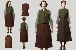 Вариант 3: “Библиотекарь-Исследователь” Платье: Платье-рубашка из плотной ткани (например, льна или хлопка) с длинными рукавами и высоким воротником. Цвет платья может быть темно-зеленым, коричневым или бордовым. Жилет: Коричневый или серый кожаный жилет с множеством карманов. Юбка: Юбка-карандаш из плотной ткани темного цвета, надетая под платье. Аксессуары: Очки в тонкой металлической оправе. Кожаный ремень с книгой и пером. Высокие кожаные ботинки на небольшом каблуке. Бронзовый телескоп или