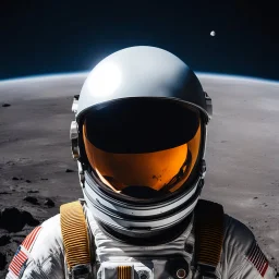 a close up on the helmet of a spacesuit on a moon, a nightmare reflected in the visor of his helmet