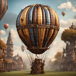 realistic, a jigsaw puzzle of a steampunk hot air balloon 3D photorealistic detailed with a natural background