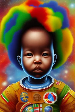 african baby in space, ghana colours, high detail