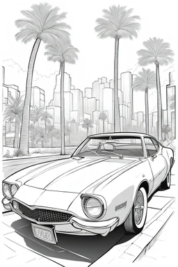 outline art for an adults coloring page, Studebaker Avanti on a Sunset Boulevard , white background, detailed sketch style,no color , only use outline, clean art , white background, no shadows and clear well outlined,