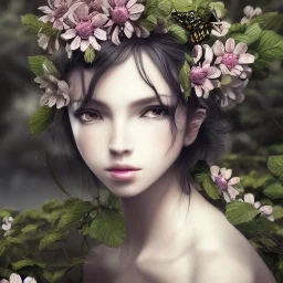 Black flowers and beautiful girl ultra-realistic, highly detailed, masterpiece, delicate detailed, sharp focus, insanely detailed, fantasy art, intricate detailed, elegant, fog, Special Lighting, Vibrant, color Scheme, forest, unreal engine 5, trending on artstation, anime