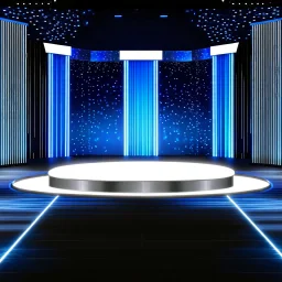 beautiful dance stage in luxury modern hall dynamic lights, modern furniture blue & gray theme