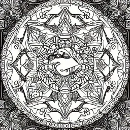 coloring page for adults, mandala pattern background, fox scene