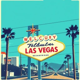 1960's travel poster, retro-style, the Las Vegas Welcome to Las Vegas sign